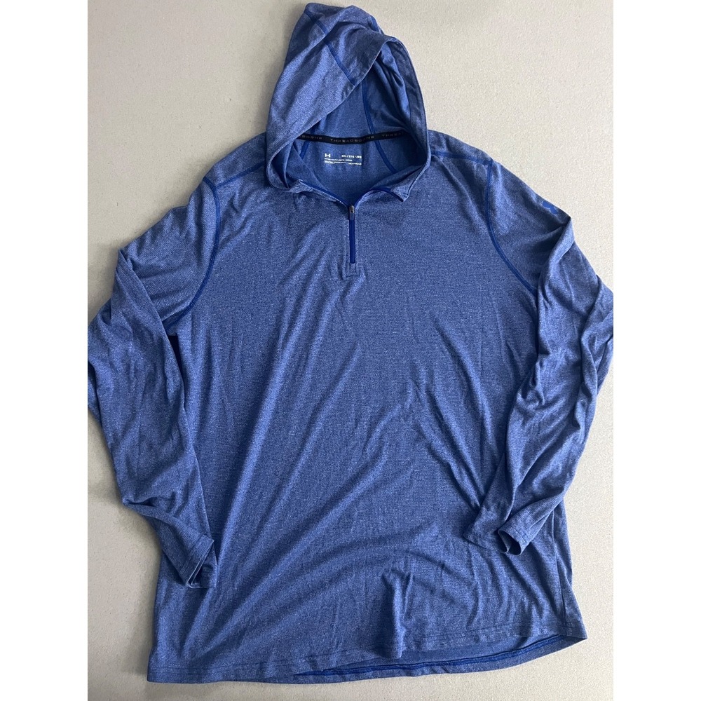 Mens Under Armour Threadborne Blue Quarter Zip Hooded Shirt Size XXL Fitted
